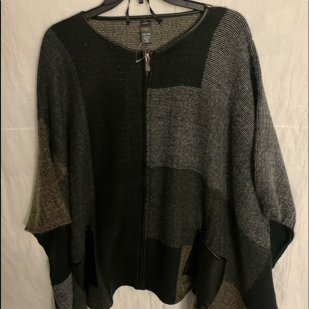 Grey and black woolen poncho
